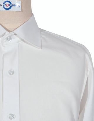 White Cotton Twill Spread Collar Shirt