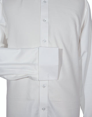 White Cotton Twill Spread Collar Shirt