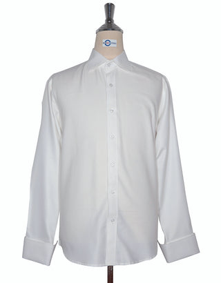 White Cotton Twill Spread Collar Shirt