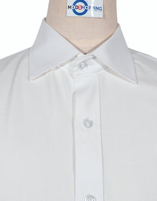 White Cotton Twill Spread Collar Shirt
