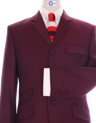 Men's Three Piece Suit - Burgundy Check Suit - Modshopping Clothing