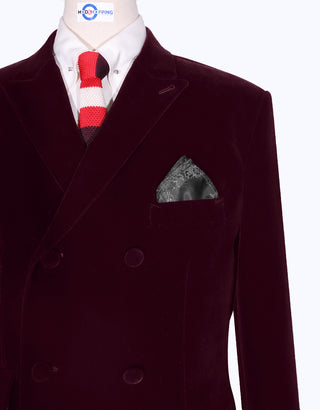 Velvet Jacket - Maroon Double Breasted Jacket - Modshopping Clothing