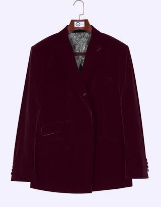 Velvet Jacket - Maroon Double Breasted Jacket - Modshopping Clothing