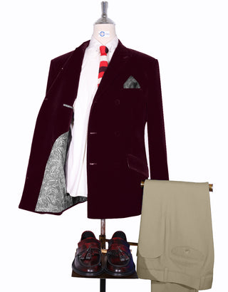 Velvet Jacket - Maroon Double Breasted Jacket - Modshopping Clothing