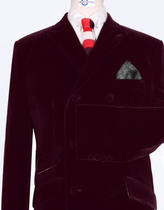 Velvet Jacket - Maroon Double Breasted Jacket - Modshopping Clothing