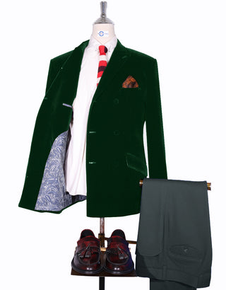 Velvet Jacket - Light Green Double Breasted Jacket - Modshopping Clothing