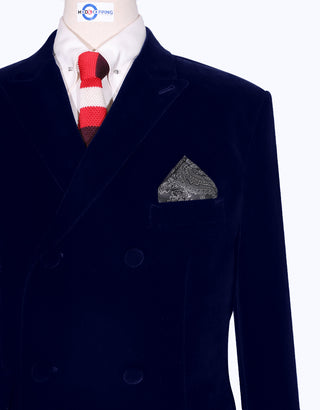 Velvet Jacket - Navy Blue Double Breasted Jacket - Modshopping Clothing