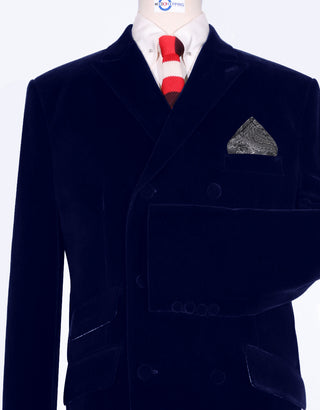 Velvet Jacket - Navy Blue Double Breasted Jacket - Modshopping Clothing