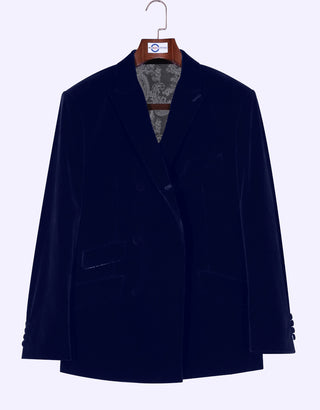 Velvet Jacket - Navy Blue Double Breasted Jacket - Modshopping Clothing