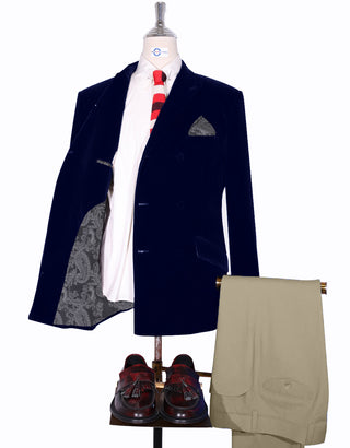 Velvet Jacket - Navy Blue Double Breasted Jacket - Modshopping Clothing