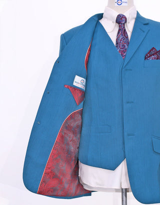 Deep Sky Blue Herringbone 3 Piece Suit - Modshopping Clothing