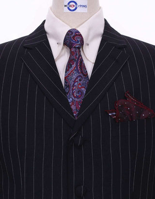 Black and White Pinstripe 4 Button Suit - Modshopping Clothing
