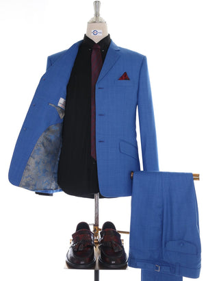 Blue Prince of Wales Check Suit for Men - Modshopping Clothing