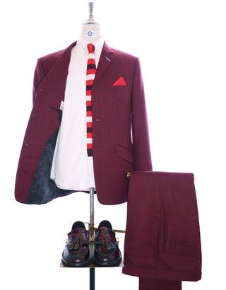 Burgundy Prince Of Wales Check Suit - Modshopping Clothing