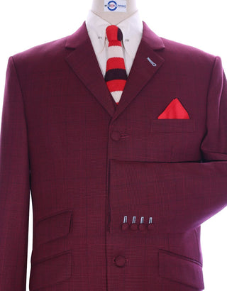 Burgundy Prince Of Wales Check Suit - Modshopping Clothing
