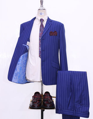 Royal Blue and White Striped Suit - Modshopping Clothing