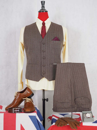 3 Piece Suit | Brown Herringbone Tweed Suit - Modshopping Clothing