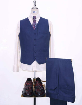 Midnight Blue Herringbone 3 Piece Suit - Modshopping Clothing