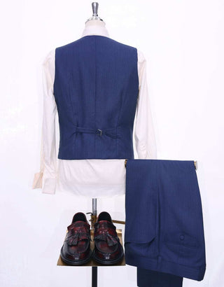 Midnight Blue Herringbone 3 Piece Suit - Modshopping Clothing