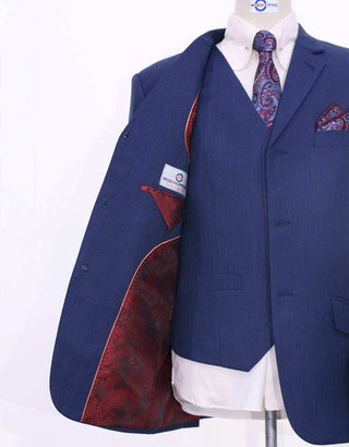 Midnight Blue Herringbone 3 Piece Suit - Modshopping Clothing