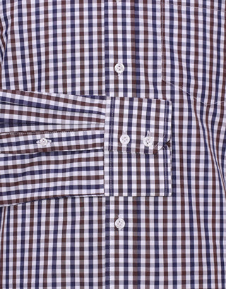 Brown And Navy Blue Gingham Check Shirt - Modshopping Clothing