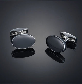 Oval Black Stone Cufflinks For Men's - Modshopping Clothing