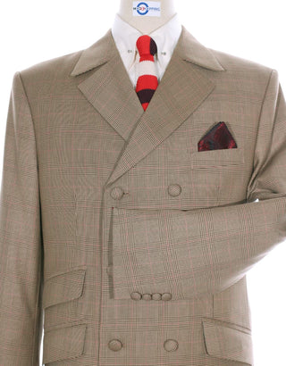 Double Breasted Suit | Brown Prince Of Wales Check Suit - Modshopping Clothing