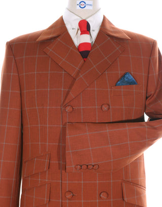 Double Breasted Suit | Orange Windowpane Suit - Modshopping Clothing