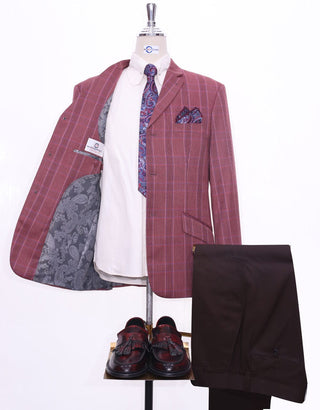 Burnt Brick Prince Of Wales Check Blazer Jacket - Modshopping Clothing