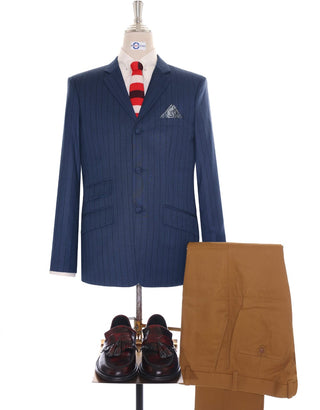 Navy Blue Striped Blazer Jacket - Modshopping Clothing