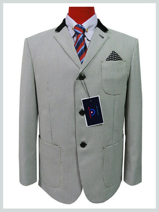 White And Black Houndstooth Blazer, Patch Pocket - Modshopping Clothing