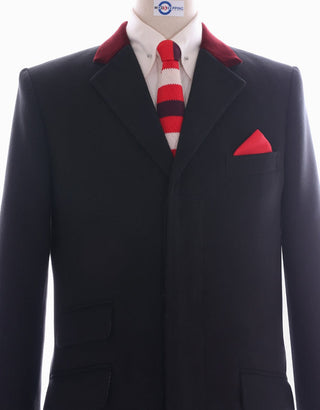 Black and Maroon Velvet Wool Winter Long Coat - Modshopping Clothing