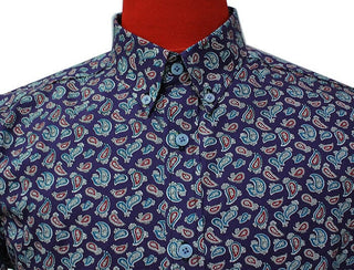 60s Mod Style Purple Paisley Shirt - Modshopping Clothing