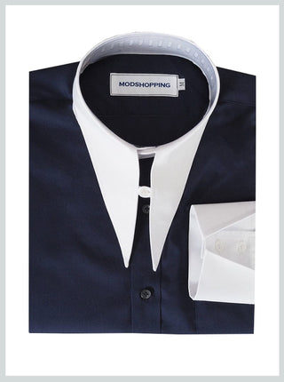 Spearpoint Collar Navy Blue Shirt - Modshopping Clothing