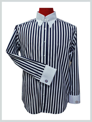 Dark Navy Blue Stripe Pin Collar Shirt - Modshopping Clothing