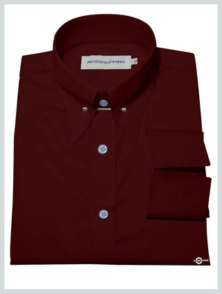 Burgundy Pin Collar Shirt - Modshopping Clothing
