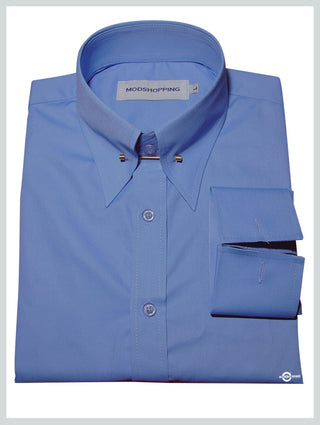 High Collar Shirt Sky Blue Vintage Style Shirt - Modshopping Clothing