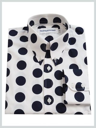 White and Navy Blue Polka Dot Shirt - Modshopping Clothing