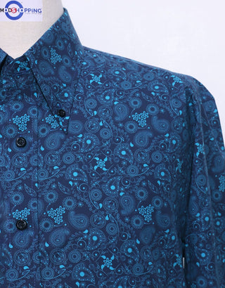 60s Style Navy Blue Paisley Shirt - Modshopping Clothing