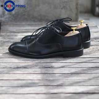 Leather Shoe Cap Toe Oxford Black Oxford Shoes - Modshopping Clothing