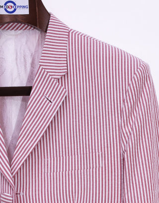 Seersucker Red Berry Striped Jacket - Modshopping Clothing
