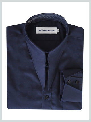 Navy Blue Spearpoint Collar Shirt - Modshopping Clothing