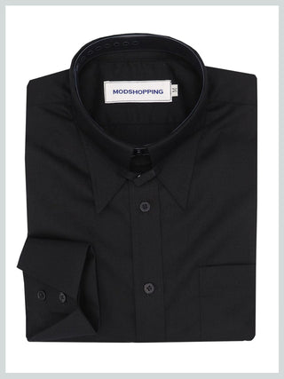 Tab Collar Shirt | 60s Vintage Style Black Shirt - Modshopping Clothing