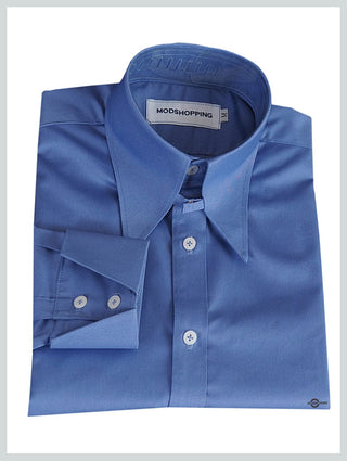 Tab Collar Shirt | 60s Vintage Style Sky Blue Shirt - Modshopping Clothing