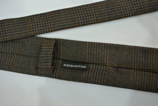 brown prince of wales check wool necktie for men - Modshopping Clothing