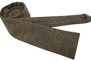 brown prince of wales check wool necktie for men - Modshopping Clothing