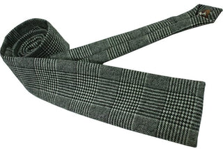 grey prince of wales check wool necktie for men - Modshopping Clothing