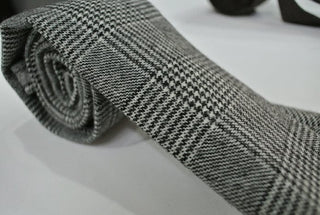 grey prince of wales check wool necktie for men - Modshopping Clothing