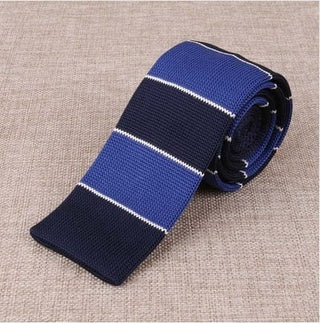knitted tie| blue & navy blue stripe 60s mod vintage silk uk knit ties - Modshopping Clothing