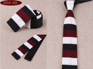knitted tie| retro vintage style burgundy stripe mens knit tie - Modshopping Clothing